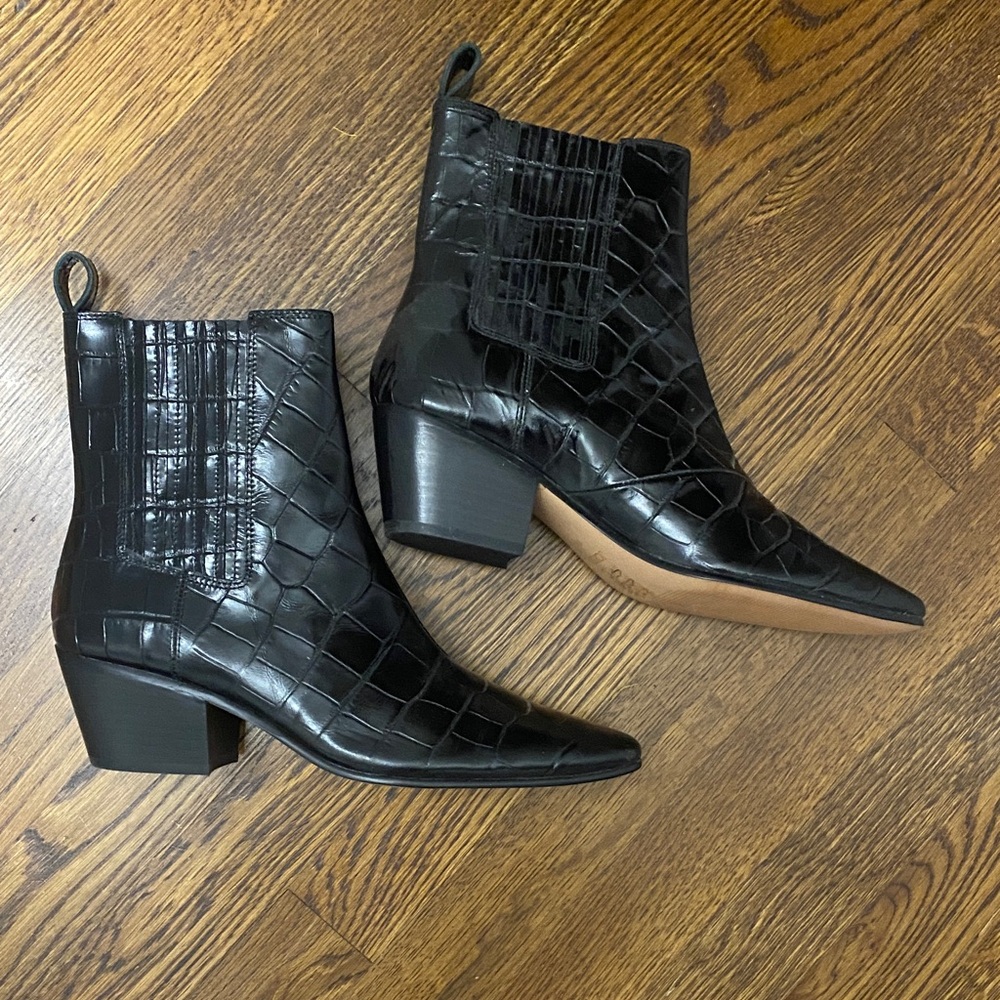 J. Crew Black Croc-Patterned Ankle Booties